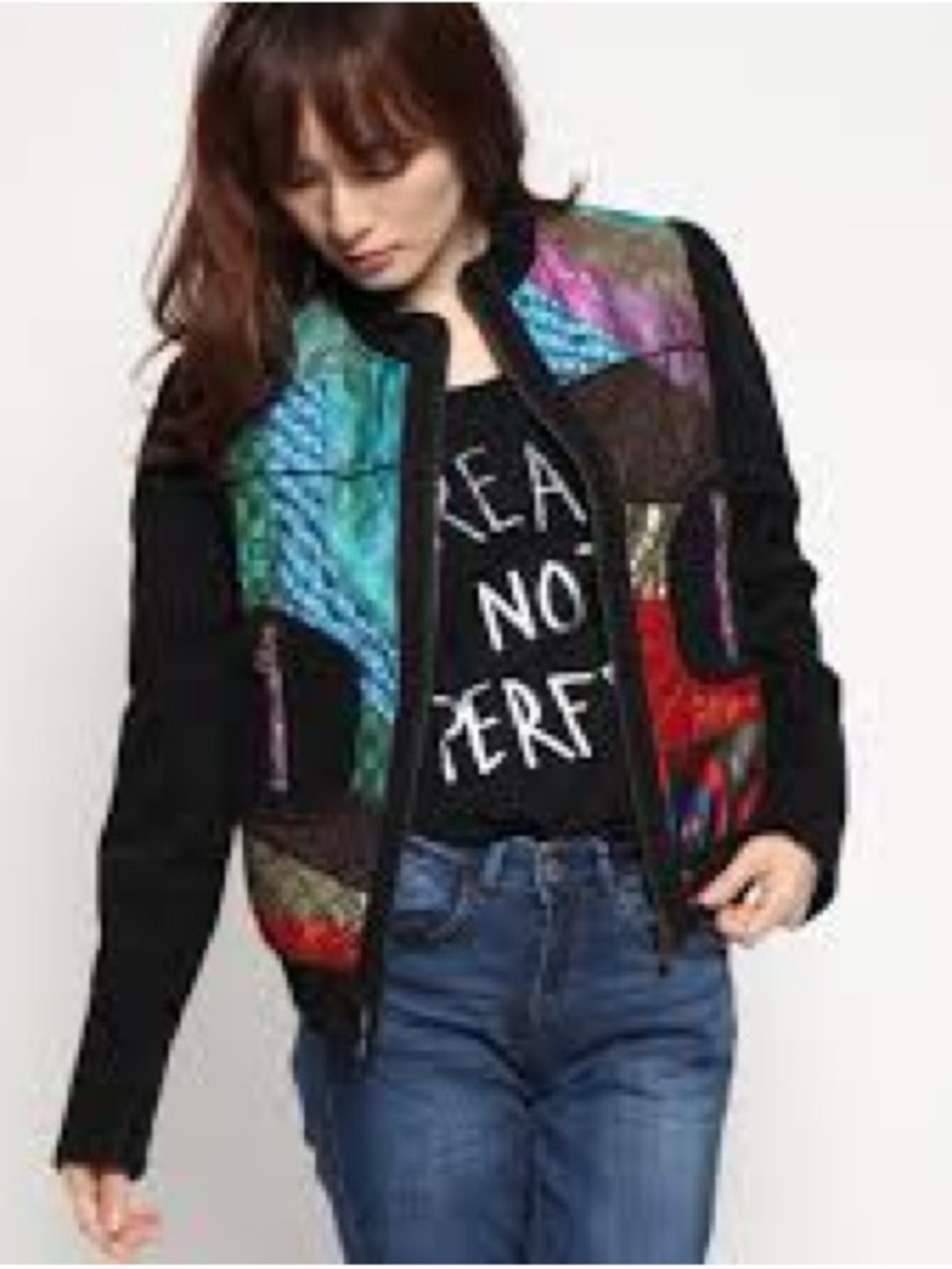 Desigual Colorblock Lined Bomber Jacket Sz 36, XS